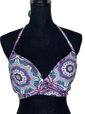 VICTORIAS SECRET Women The Wrap Halter Paisley Print Bikini Top SZ 34D MC Summer